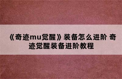 《奇迹mu觉醒》装备怎么进阶 奇迹觉醒装备进阶教程